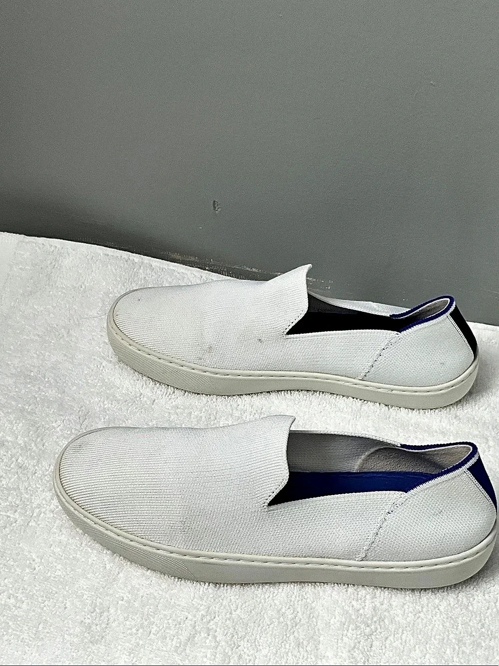 Rothy's The Original Slip On Sneaker White & Blue ,women’s size 9